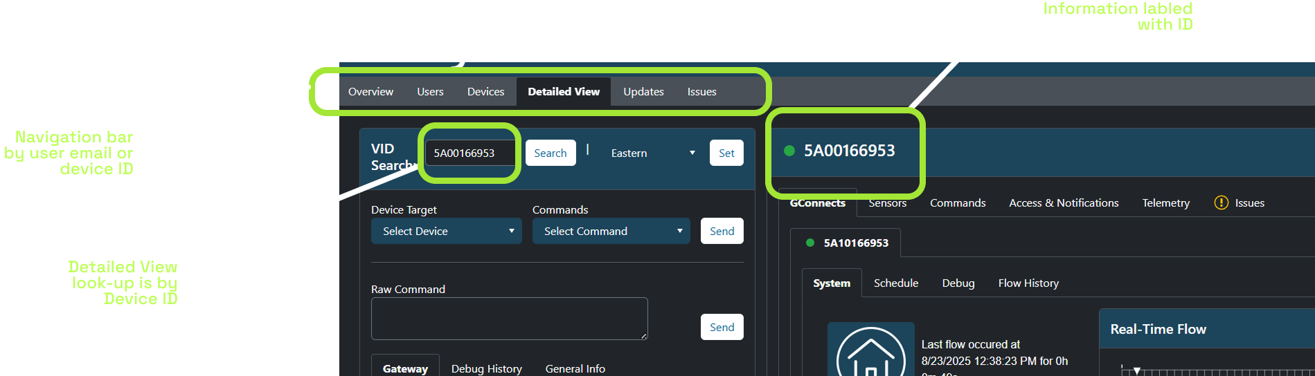 Old AdminTool showing device-ID based architecture